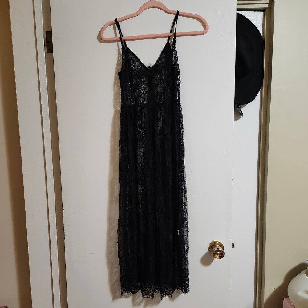 Summer Goth Lace Sheer Midi Dress